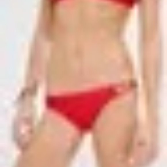 Mink Pink ruby red triangle bikini with gold metal trim; top in S, bottom in M - Picture 6 of 7